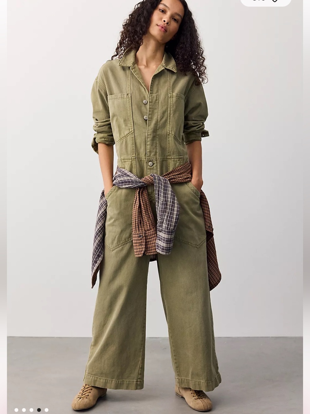 Free People We The Free Jacoby Carpenter Jumpsuit XL Spring Green Denim overalls